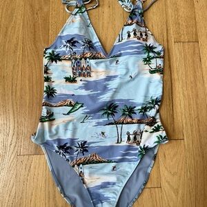 Aerie Blue and Green One Piece Swimsuit with Tropical Print